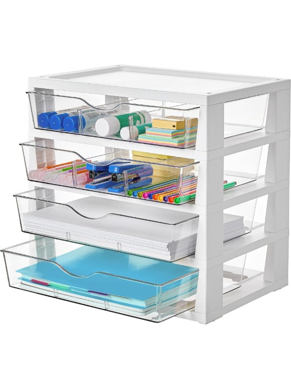 Clear 4-Tier Desktop Organizer with Dividers - Stylish Drawer Storage Solution